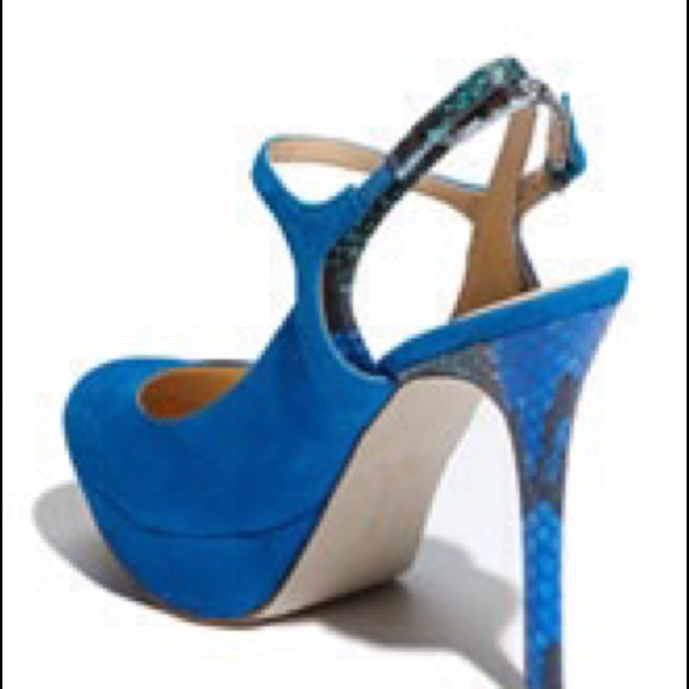 COBALT BLUE SUEDE WITH SNAKE HEEL AND ANKLE STRAPS